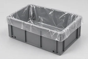 Klarer Seitenfaltensack in einem Behälter